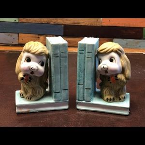 Bookends Porcelain Ceramic Puppies Books Set